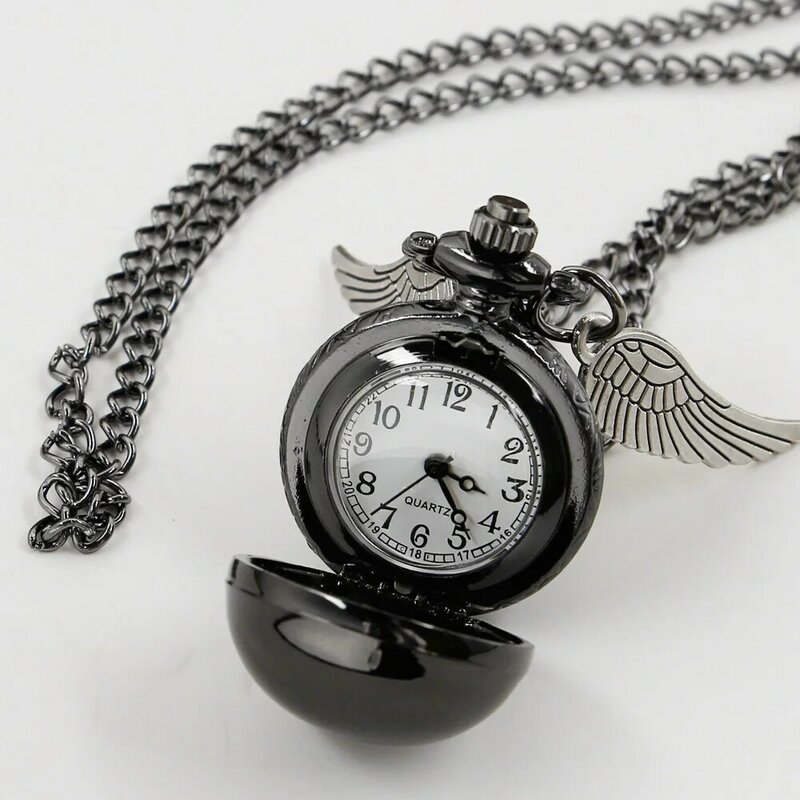 Relógio de bolso de quartzo com corrente para homens e crianças, todo preto, liso, criativo, steampunk vintage, FOB