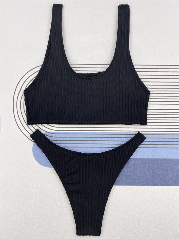 2PCS Swimsuit Bikini Women Summer Beach Wear Suit Female Solid color Split Sets New Ladies Swimming Suit