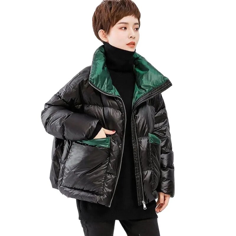 Jaket pendek wanita Korea, jaket katun longgar kasual hangat parka pakaian luar musim dingin 2023