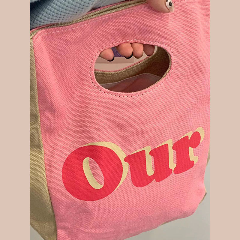 Bolso de compras con estampado de letras para mujer, bolsa de mano de lona con diseño bonito, informal, para estudiantes, lonchera de ocio, portátil, Bento