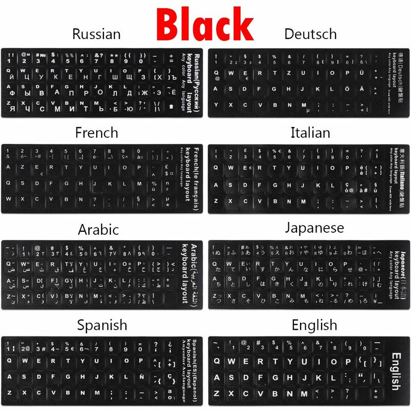 Pegatinas de letras de teclado de repuesto antideslizantes resistentes al desgaste para español/inglés/ruso/alemán/Árabe/italiano/japonés/coreano
