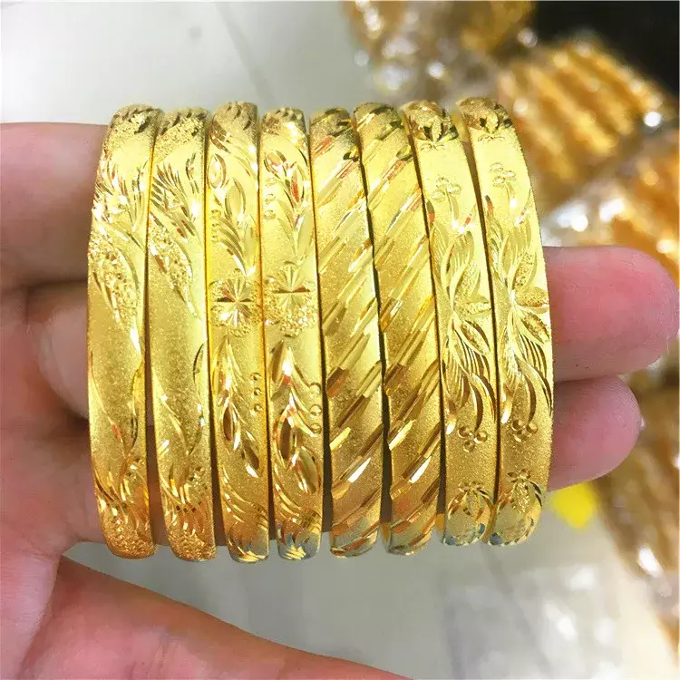 Platerowana 100% 24-karatowa prawdziwa złota bransoletka 18K 3D twarda czysta pozłacana ozdoba złota K damska bransoletka walka Push-Pull biżuteria ślubna