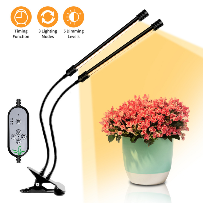 Luz USB para cultivo de plantas, iluminación de espectro completo blanco, abrazadera de escritorio, lámpara para cultivo de plantas, 5 niveles regulables, temporizador de 4/8/12H