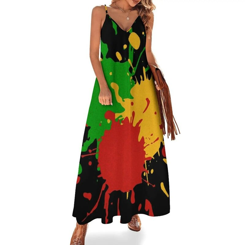 Vestido sin mangas de colores Rastafari, elegante, tallas grandes, verde, amarillo, rojo