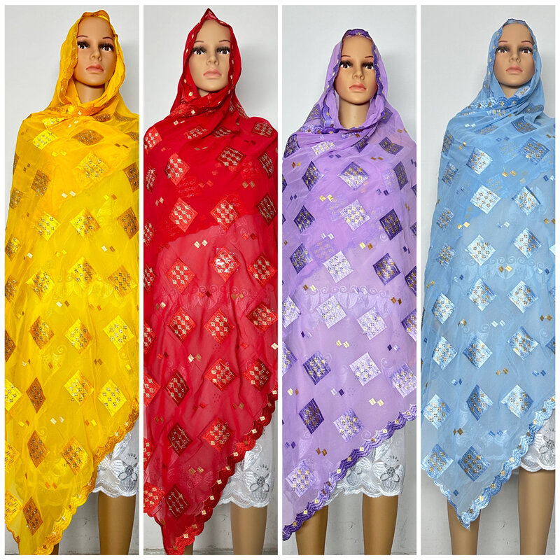 무슬림 여성용 두바이 스카프, 아프리카 쉬폰, 큰 히잡, 파시미나 터번, 머리 스카프, 자수 숄, 무료 배송, 신제품