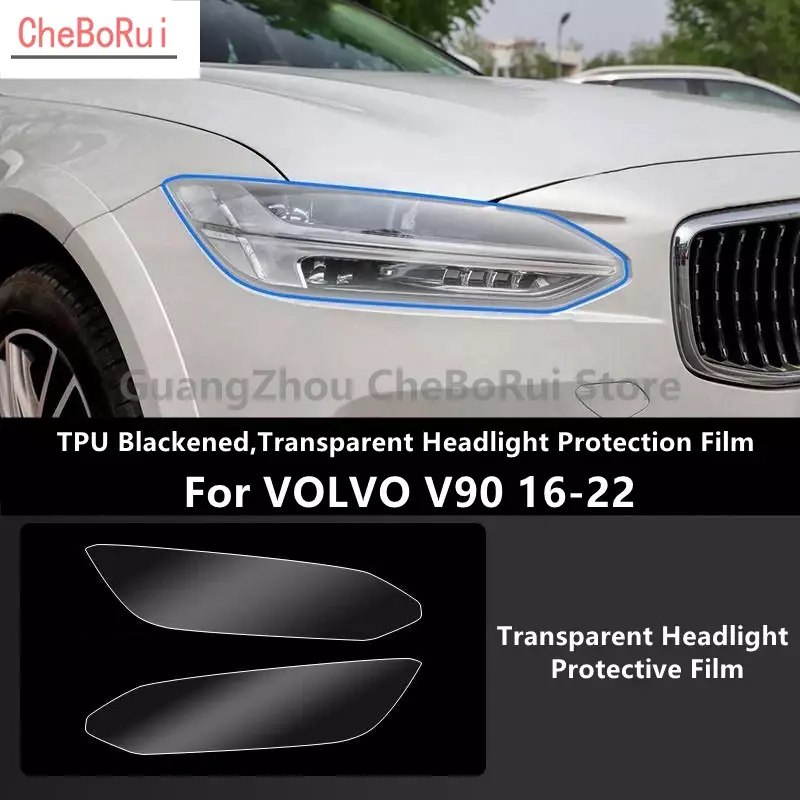 Untuk VOLVO V90 16-22 TPU hitam, lapisan pelindung lampu depan transparan, Pelindung lampu depan, modifikasi Film