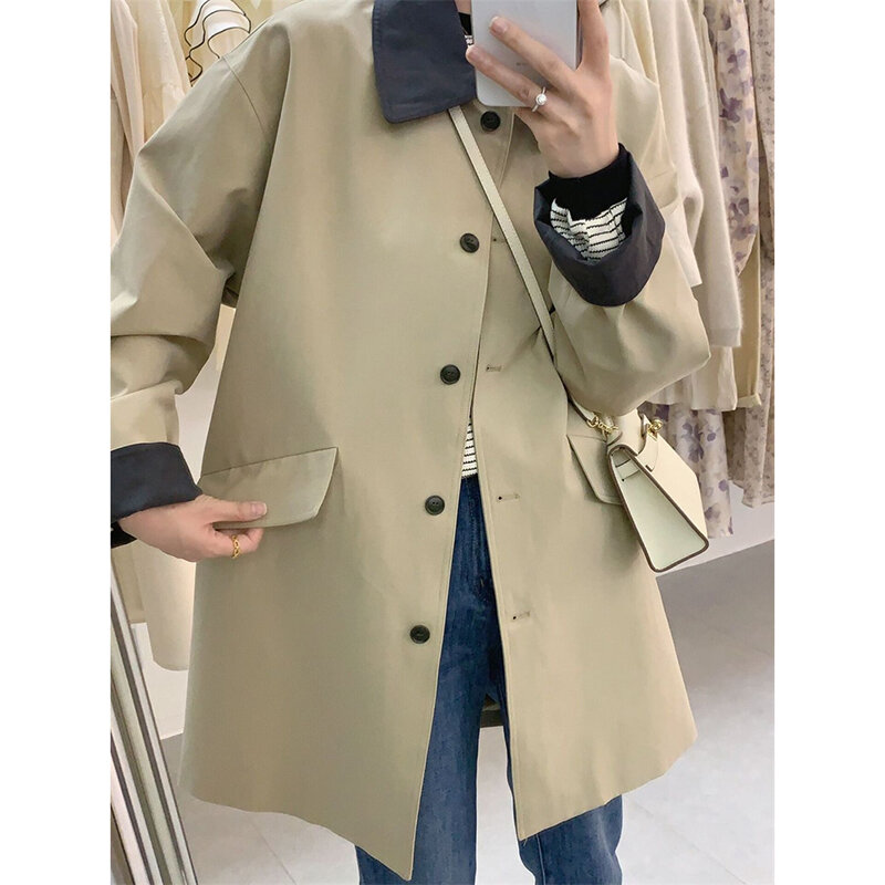 여성용 싱글 브레스트 캐주얼 바람막이 재킷, 슬림 아우터 상의, 트렌치코트, 한국 용수철, 가을, 2024 신상