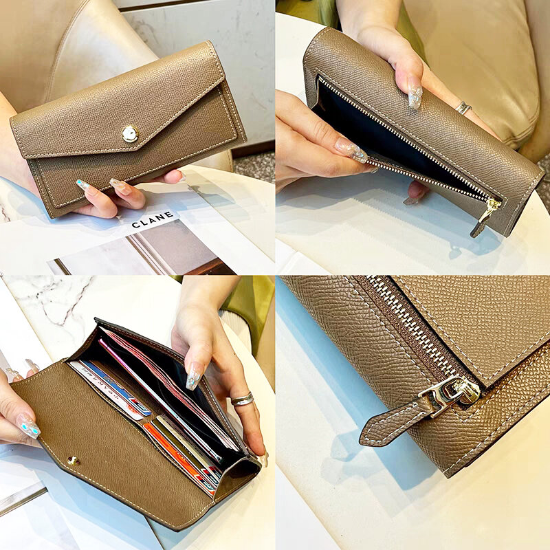 Umschlag Frau lange Brieftasche Luxus Design große Kapazität vielseitige Echt leder Karten halter benutzer definierte Initialen Telefon Geldbörse