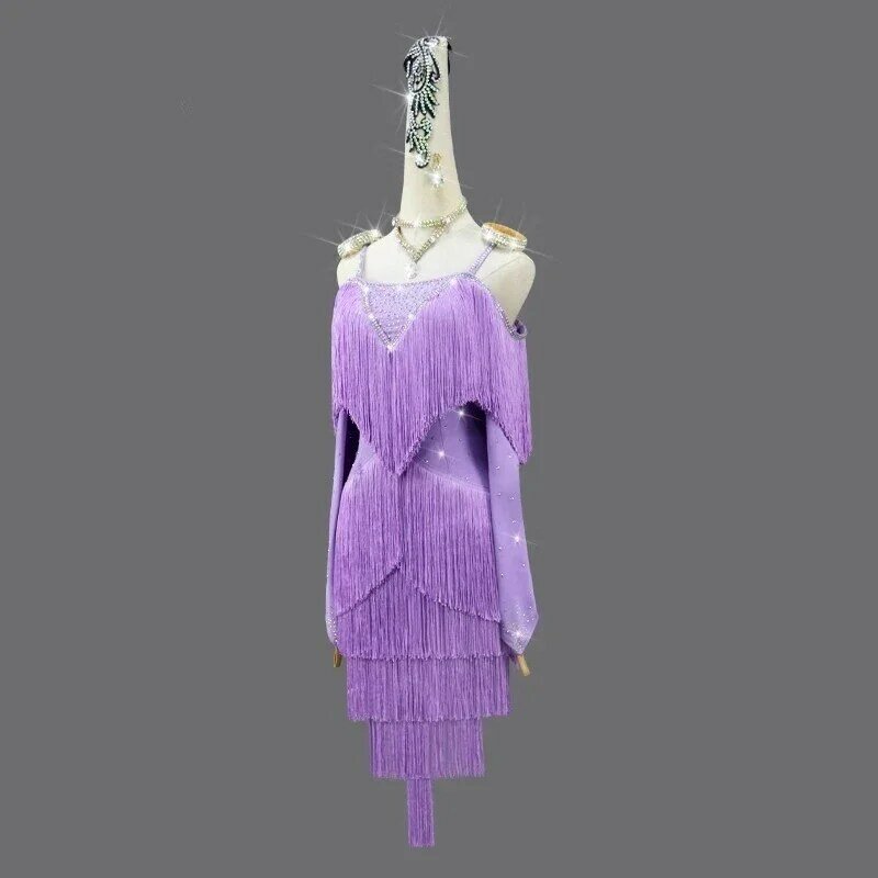 Fioletowa sukienka latynoska spódnica do tańca kobiet garnitur odzież sukienki dla dziewczynek odzież taneczne topy do sali balowej Samba linia miejskich ubrań treningowych