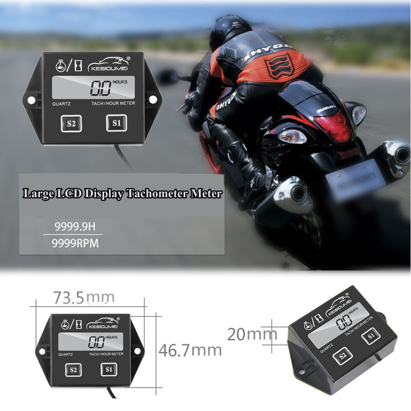Digital medidor de hora tach medidor tacômetro motor rpm display lcd motor da motocicleta motor de acidente vascular cerebral carro motocicleta barco