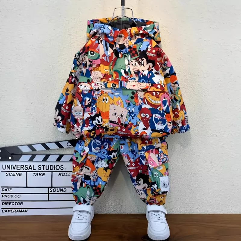 Комплект детской одежды весна-осень 2024 Детская куртка и штаны для мальчиков Детский Модный повседневный комплект из двух предметов