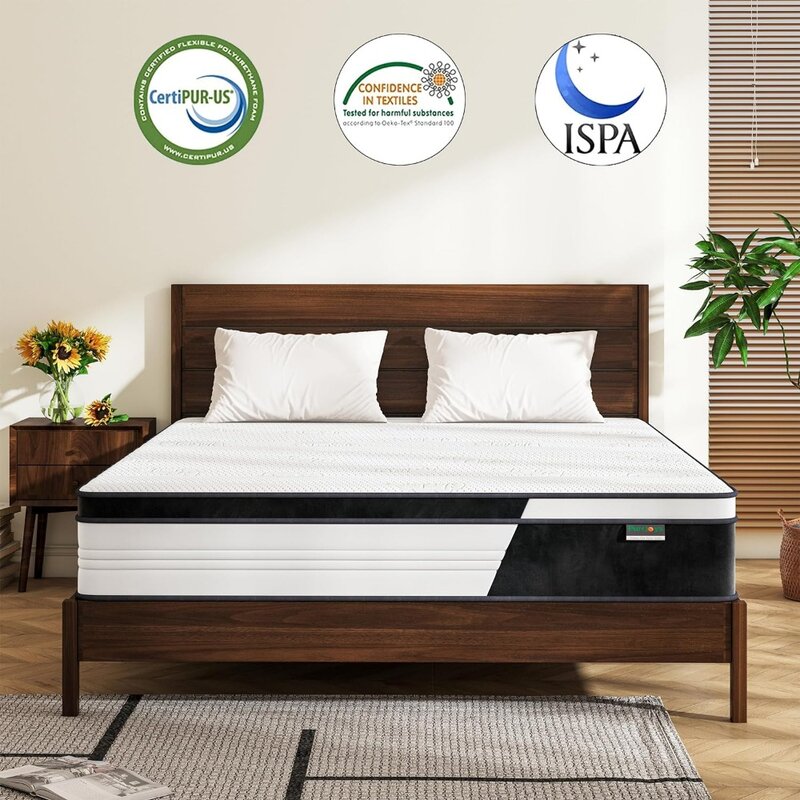 Full Mattress, 10 Inch Full Hybrid Mattress in a Box with Gel Memory Foam, Pocket Innerspring, Pressure Relief, Motion Isolation