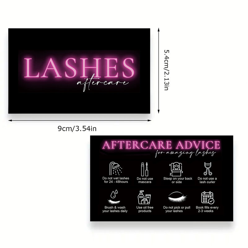50pcs Black Eyelash Aftercare Card  Beauty Studio Membership Loyalty Cards Lash Extension After Sale Card Paper Business Card