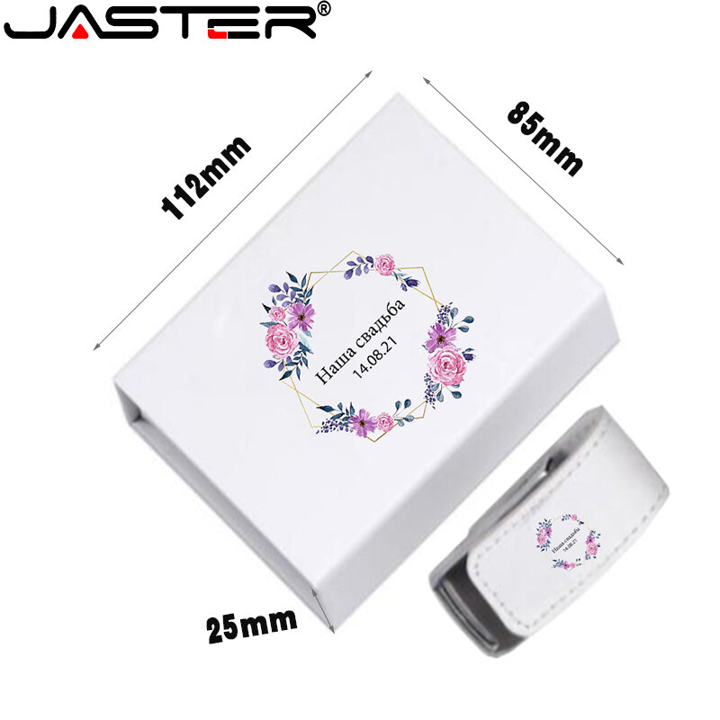 JASTER 30 PCS LOT USB Flash Drive 128GB Free Custom Logo Memory Stick 64GB White Leather Pen Drive 32GB Color Printing USB Stick