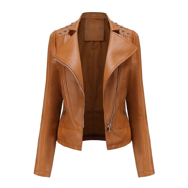 2024 new European spring and autumn women's Leather Jacket Women's Slim small coat women's motorcycle clothes