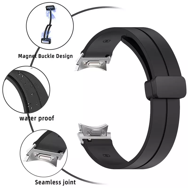 Bracelet magnétique en silicone pour Samsung Galaxy Watch 6, bracelet de sport classique, bracelet de montre, bracelet, 44mm, 40mm, 20mm, 43mm, 47mm