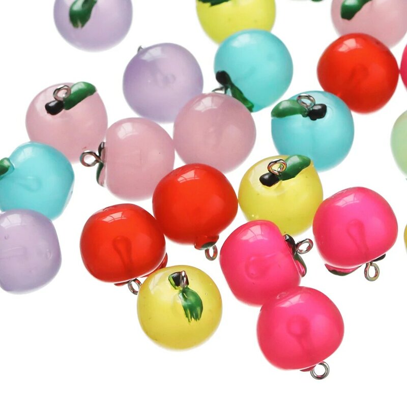 10Pcs  Fashion Fruit Jelly Color Pendants Apple Resin Pendant for DIY Jewelry Making Earring Necklace Keychain Charms Supplies
