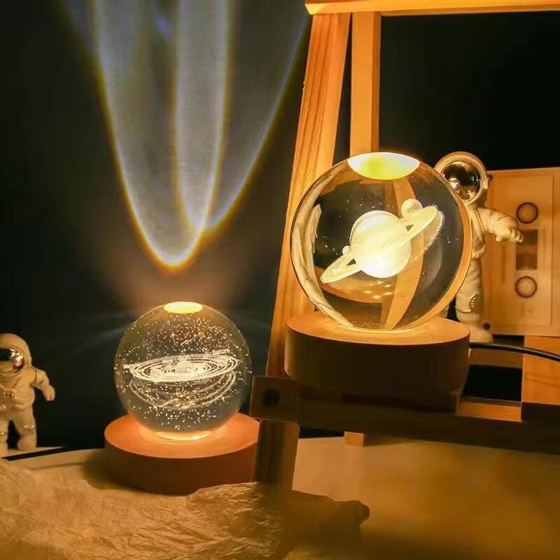 2024 Nowe inteligentne oświetlenie Dekoracja K9 Galaxy Deer Usb Luminous 3D Art Crystal Ball Szklana lampka nocna Lampa stołowa Pokój na prezent