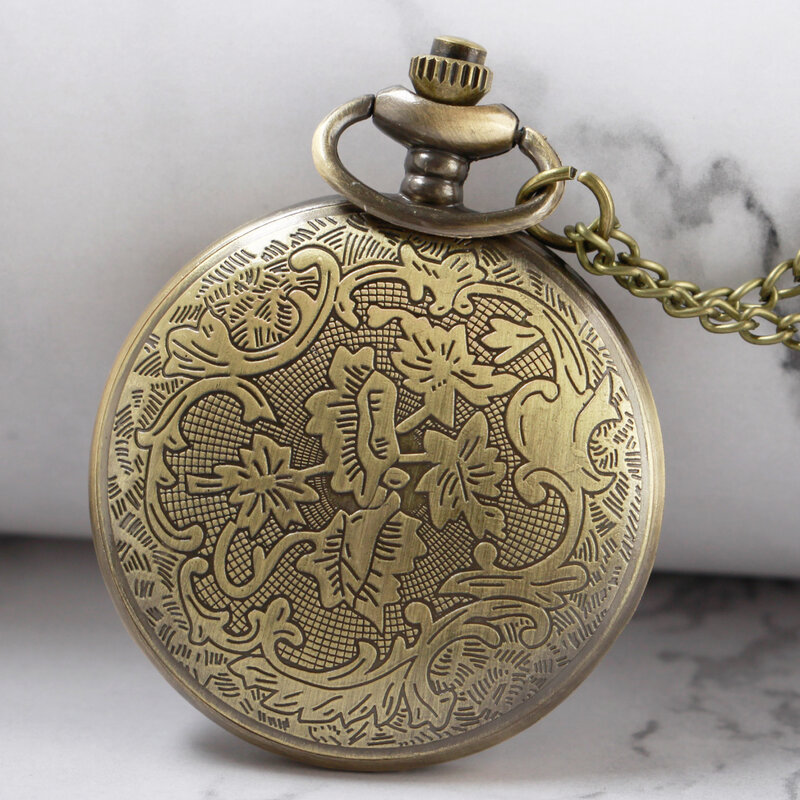 Антикварные Мужские кварцевые карманные часы в стиле стимпанк с отверстиями под бронзу, с карманными часами на цепочке, Подарочные часы для мальчиков