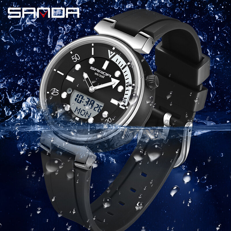Fashion Sanda Top Luxury Brand Men's Watch Sport Waterproof Watches Dual Time Display Quartz Wristwatches Led Digital Electronic