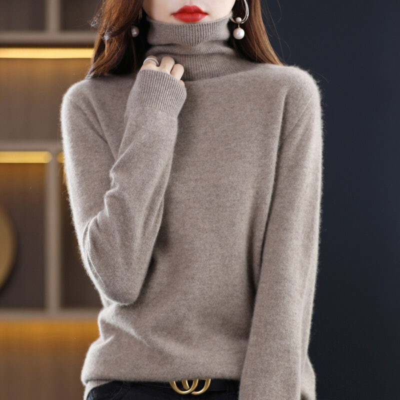 100% lana Merino Cashmere maglione donna maglione lavorato a maglia dolcevita pullover manica lunga autunno inverno abbigliamento maglione caldo top