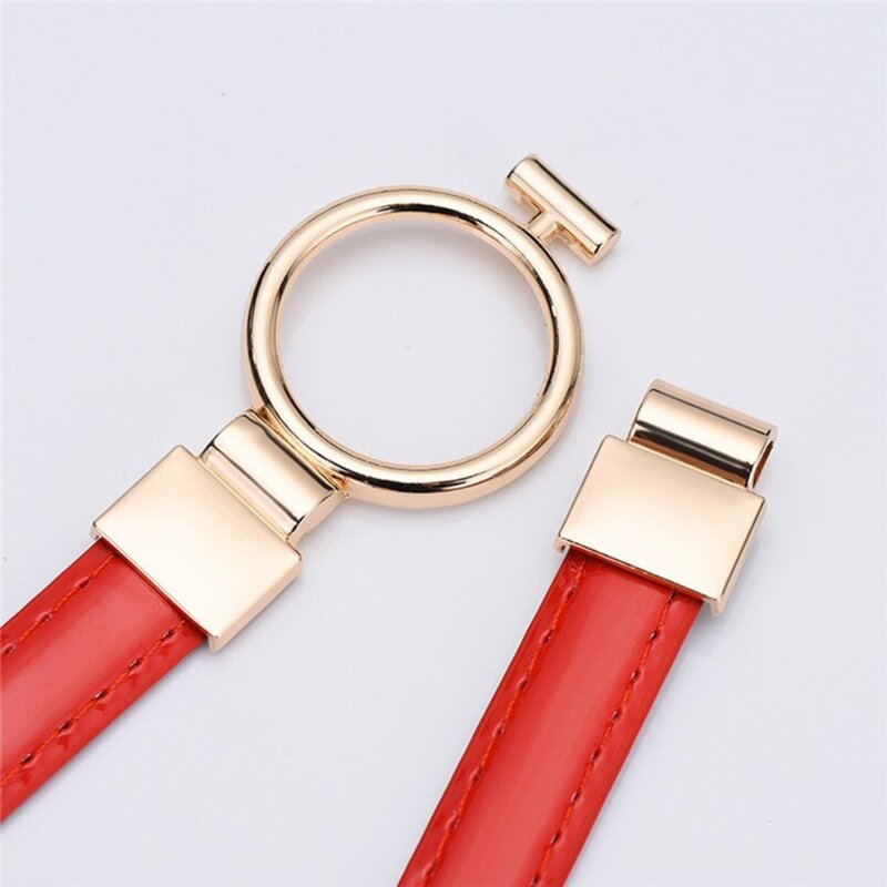 Cinturón delgado de moda Para Mujer, hebilla de Metal redonda, cuero PU, rojo, caqui, blanco, cintura Para Mujer