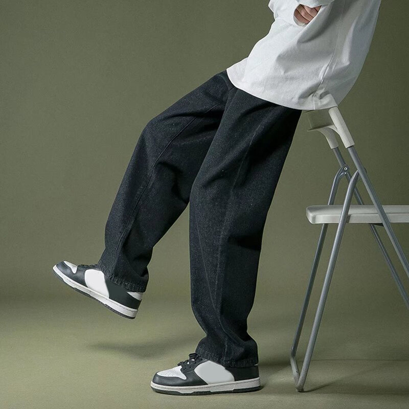 Pantaloni a gamba larga da uomo Jeans larghi dritti coreani pantaloni da studente elastici in vita