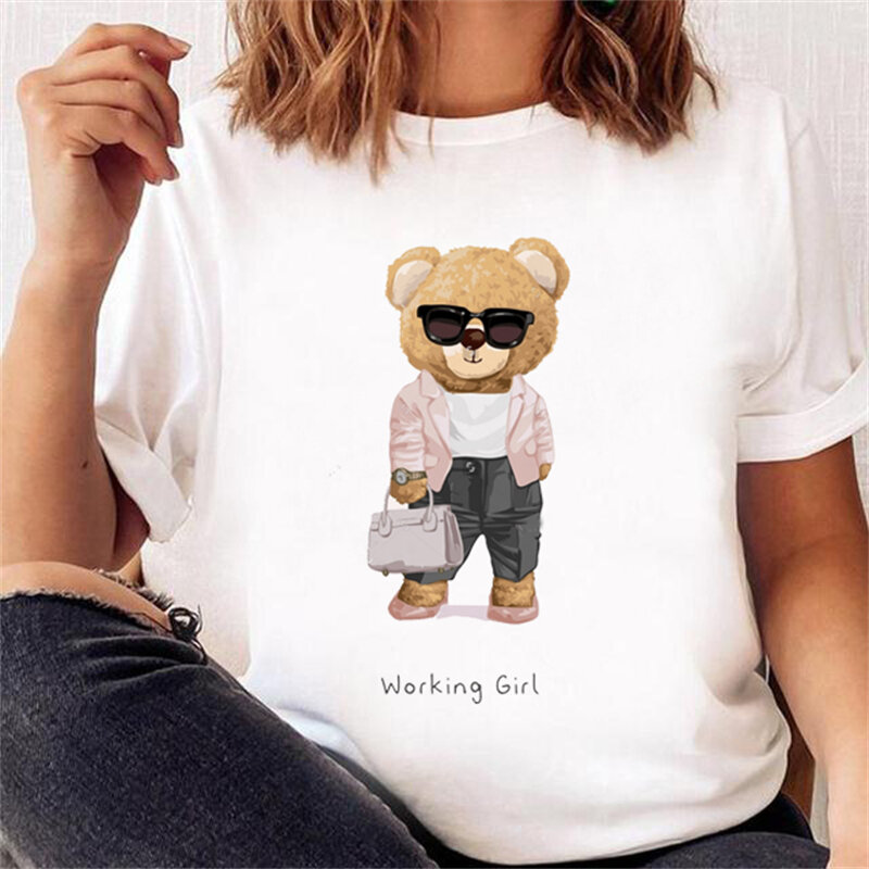 Casual Cute Bear Trend Cute Style Women's Short Sleeve Printed T-shirt Pattern T-shirt Top Fashion Summer Spring Printed Clothin