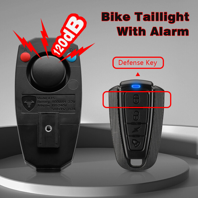 Wsdcam-alarme anti-roubo para bicicleta, à prova d'água, sem fio, luz traseira, com controle remoto, led, carregador usb