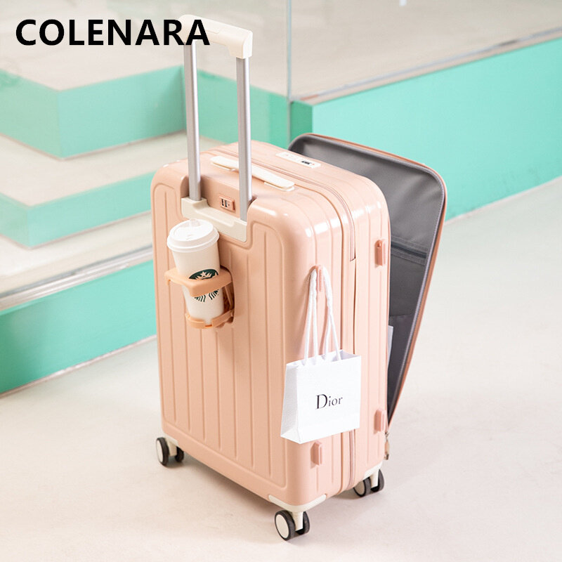 COLENARA 20"22"24"26 Inch Luggage New Front-opening Multifunctional Trolley Case with Cup Holder Boarding Box Rolling Suitcase