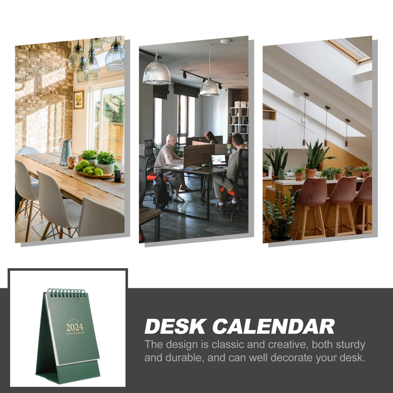 Zielona kalendarz biurkowy 2023-2024: miesięczny harmonogram etui z podstawką w domu i biurze