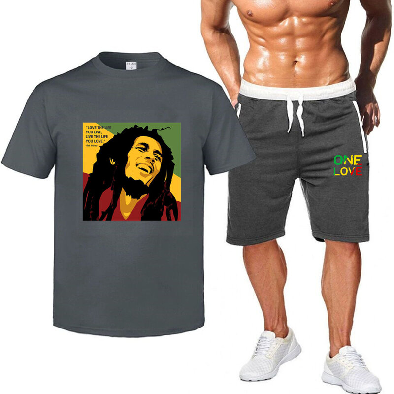 Damskie/męska koszulka Bob Marley Legend Reggae jedna miłość bluza z nadrukiem lato nowe mody z krótkim rękawem + spodenki garnitur odzież