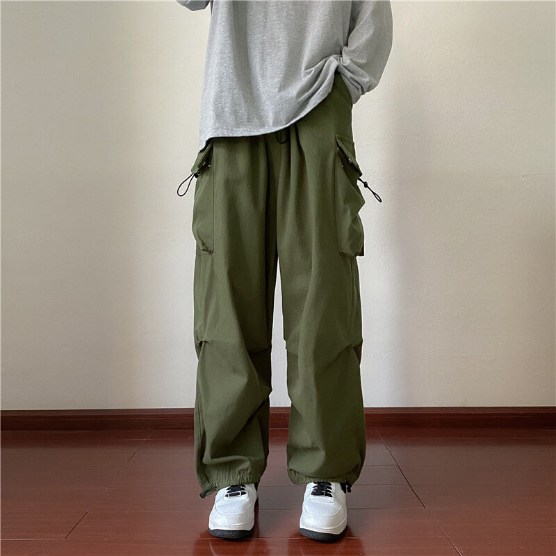 Men's Functional Work Pants Japanese Style Loose Fitting Wide Leg Pants High Street Straight Tube Casual Pants Y2K Street Wear