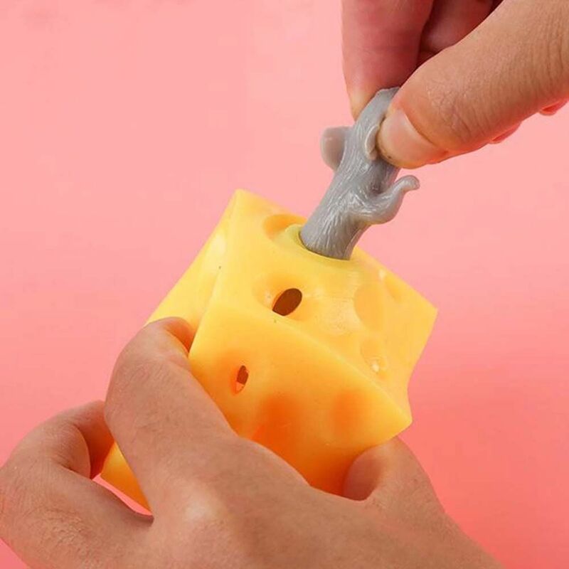 Juguete blando de bloque de queso, juguete de broma, alivio del estrés, perezoso, escondite, ratón, robar queso, ratón y queso
