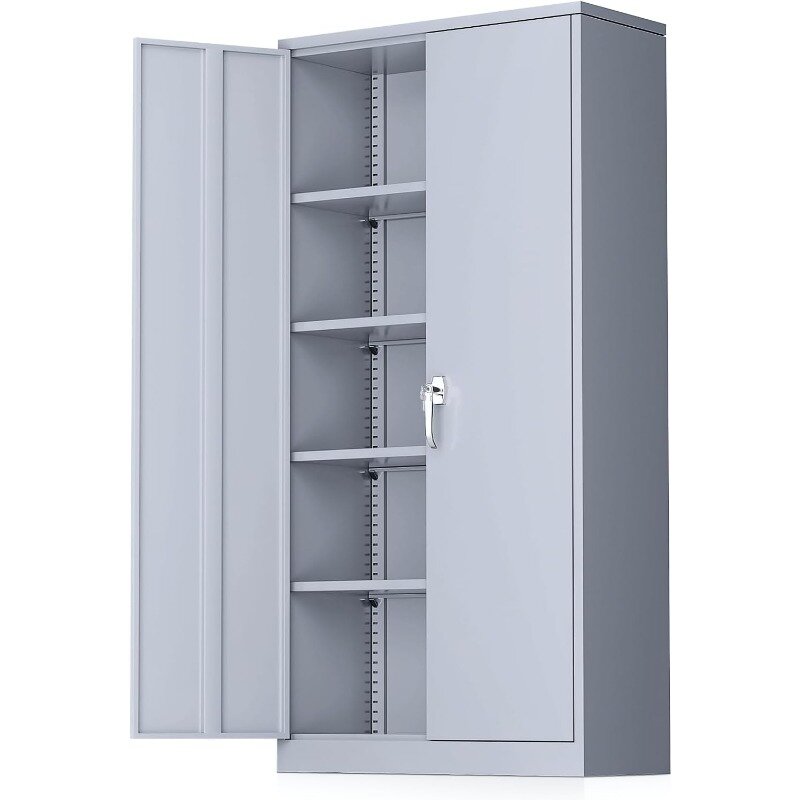 Steel SnapIt Storage Cabinet 72" Locking Metal Cabinet with 4 Adjustable Shelves, 2 Doors and Lock for File, Office, Garage,