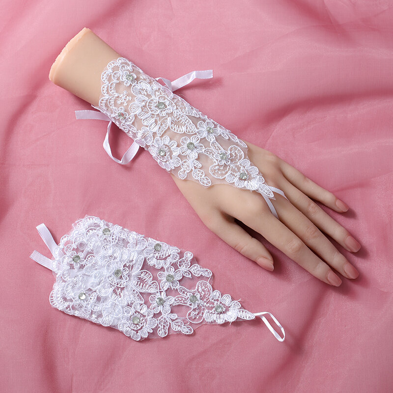 Guantes Blancos de malla de encaje con dedos cortos, accesorios para fotos de vestido de novia, guantes de novia, nueva moda