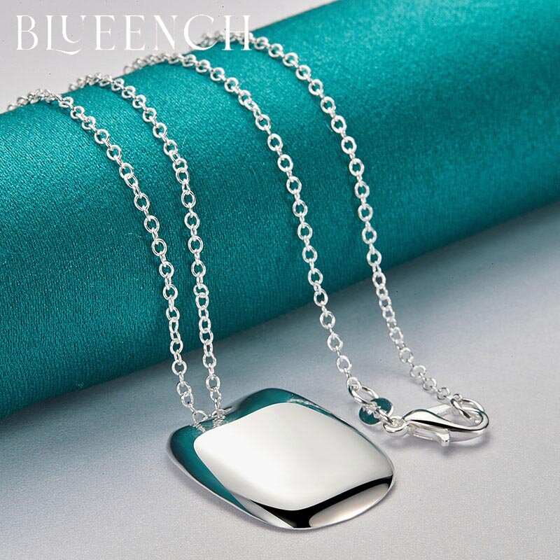 Blueench 925 prata esterlina brilhante quadrado pingente colar para mulher proposta de casamento moda charme jóias