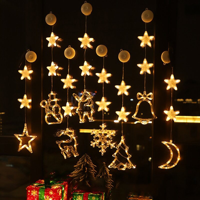 Светодиодная сказочная гирлянда на присоске, яркая подвесная гирлянда со звездами, Декоративная гирлянда, новогодние подарки, Рождественское украшение на елку
