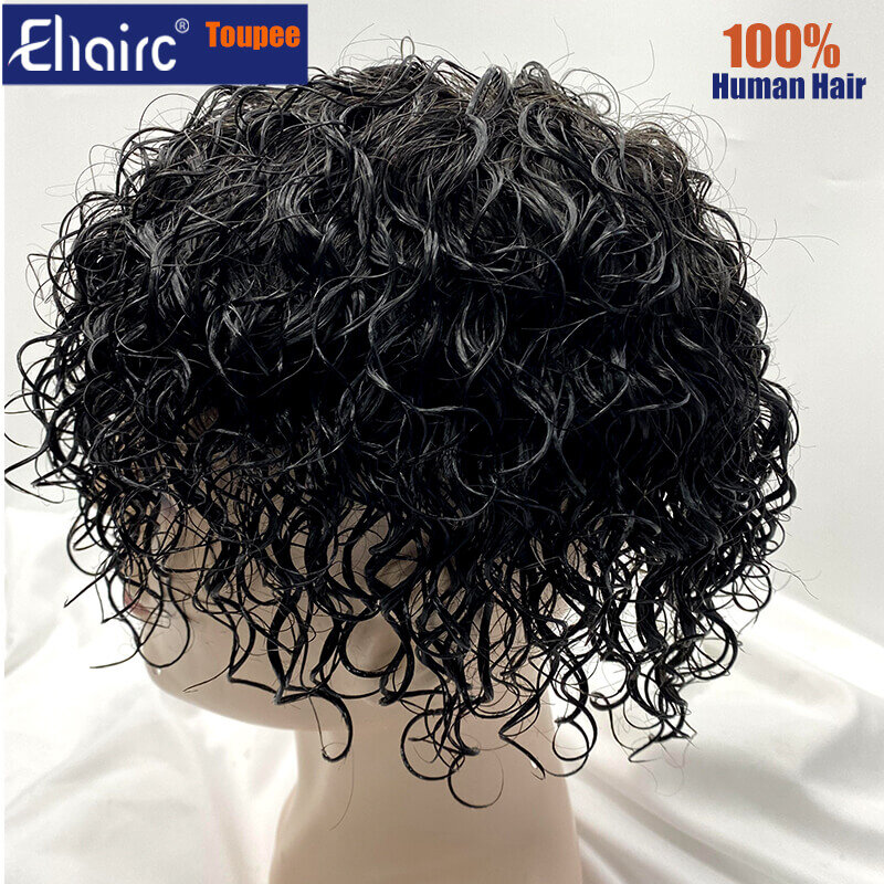 Curly Microskin protesi per capelli maschili 0.12mm di spessore annodato su tutta la pelle parrucchino da uomo durevole parrucca da uomo 100% capelli umani