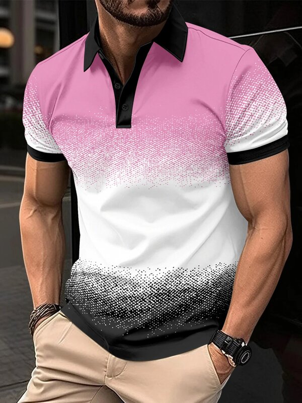 Polo à revers imprimé à manches courtes pour hommes, chemise de sport décontractée, mode estivale, 2024