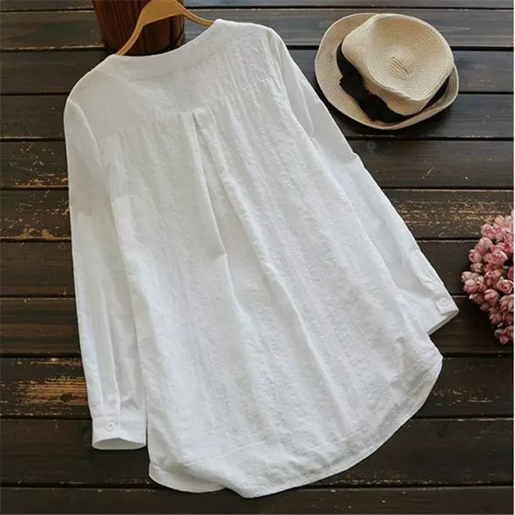 2023 Summer Autumn Hot Blouse Women Lace Long Sleeve Tops V Neck Embroidery Loose Plus Size S-5XL Elegant Shirt Blusas Female