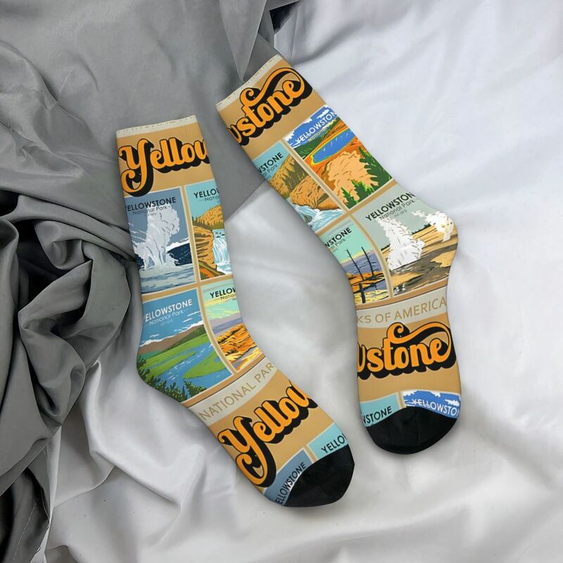 Śmieszne skarpety z kolażem w parku narodowym dla mężczyzn Hip Hop Harajuku Yellowstone Happy Quality Pattern Printed Boys Crew Sock