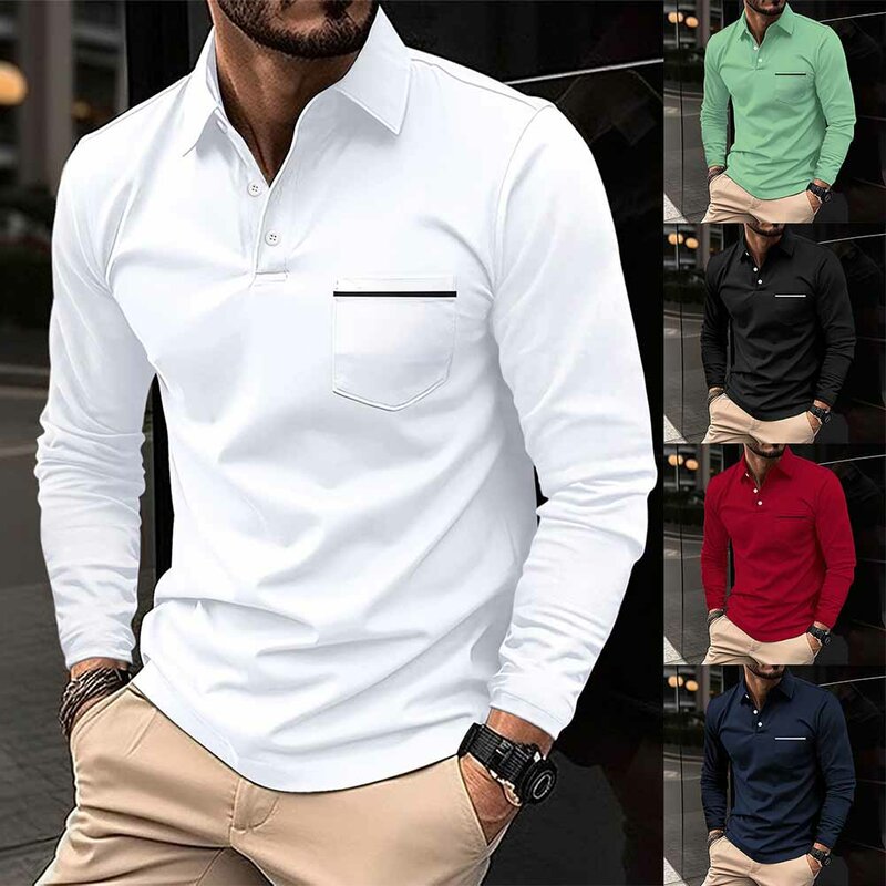 Revers Top T-Shirt lässig bequem täglich Urlaub Langarm männliche Männer regelmäßig leicht Stretch weich hohe Qualität