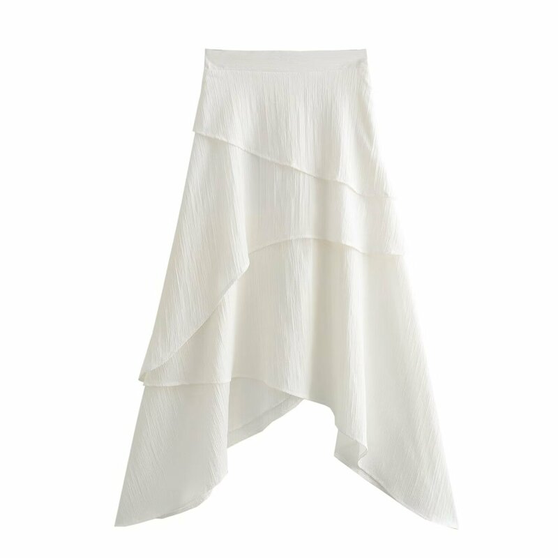 Elegante saia midi plissada irregular em camadas feminina, manga curta, vestido fino, terno de duas peças, verão, 2022