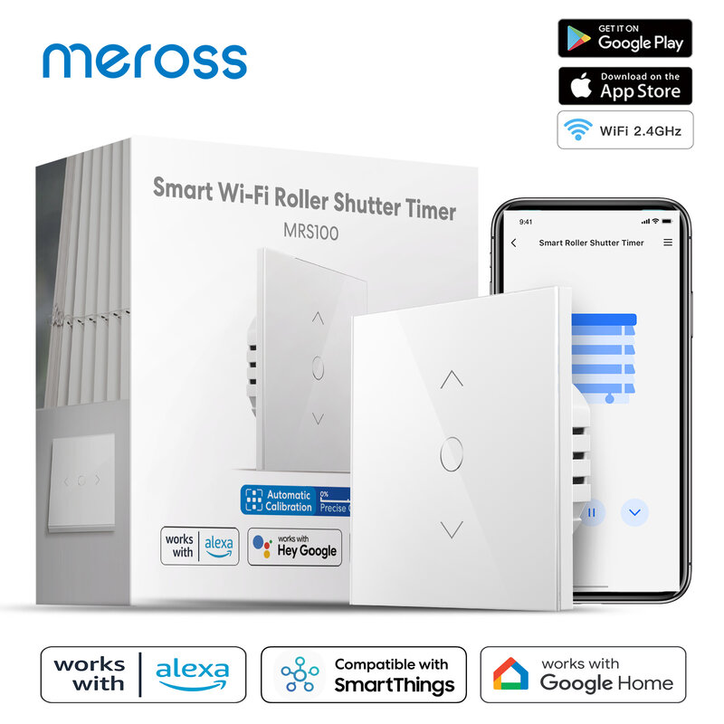 Meross 와이파이 롤러 셔터 스위치, 전기 모터용 스마트 커튼 블라인드 스위치, Alexa Google Assistant 및 SmartThings와 함께 작동