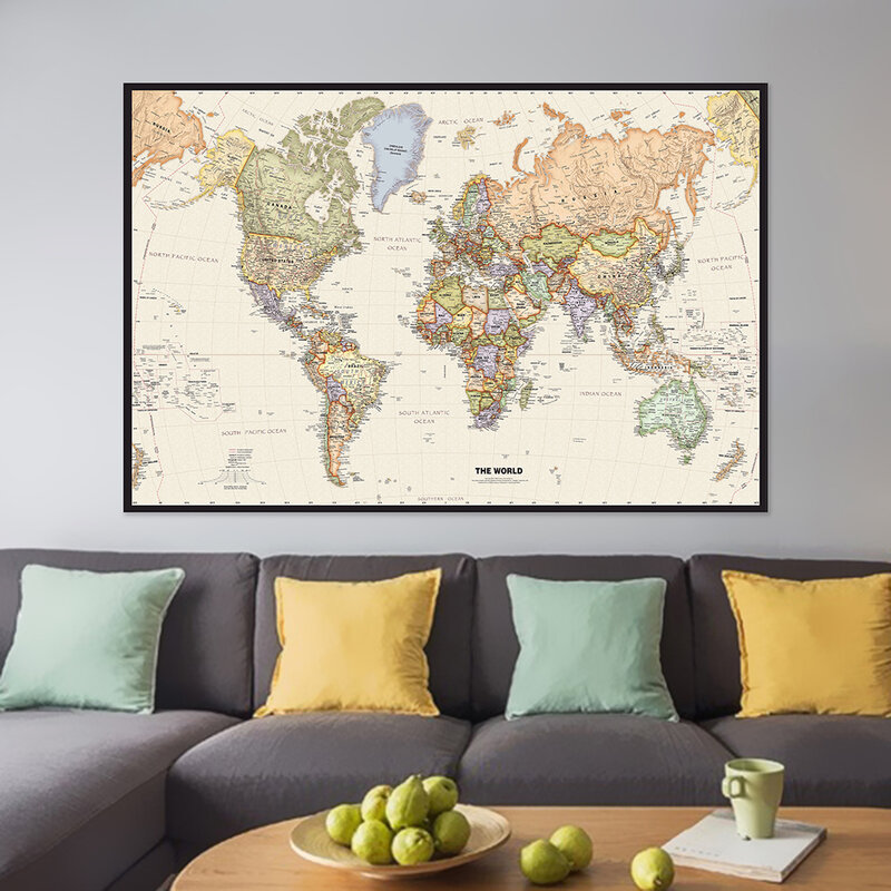 59*42cm Retro World Map Detailed Map of Major Cities In Each Country Non-woven Vintage Map Home Decoration Wall Poster