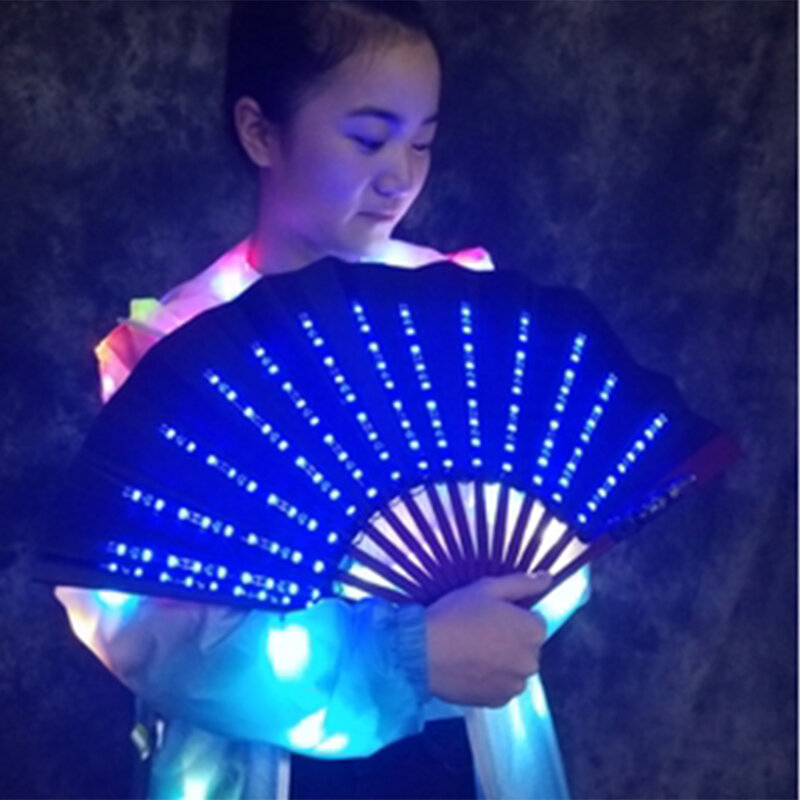 Recarregável Colorido Mudar LED Folding Fan, Luminous Dancing Light, Piscando para Night Music Show, Acessórios Rave