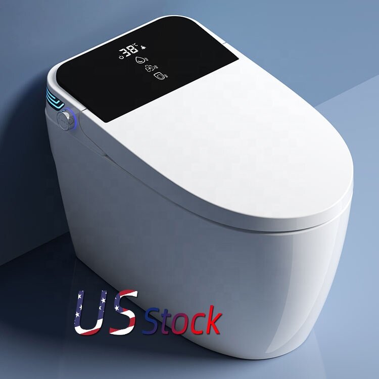 Toilet inteligente montado en el suelo de EE. UU., Sensor empotrado, inteligente, automático, secado caliente, s-trap