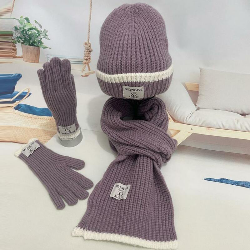 Set Topi syal sarung tangan musim dingin, 3 potong pakaian rajut untuk pria wanita dengan Logo cetak layar sentuh syal panjang