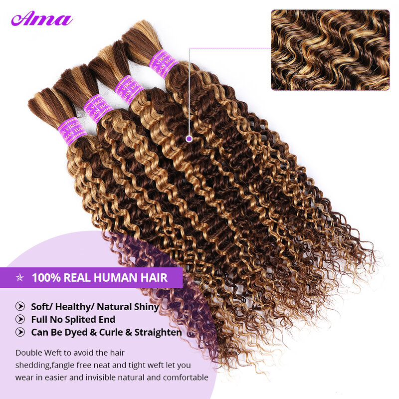 4 27 bundel rambut manusia massal untuk kepang madu pirang gelombang dalam bundel rambut manusia tanpa sambungan untuk ekstensi rambut wanita
